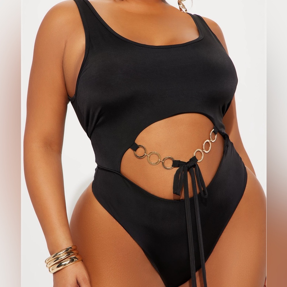 Fashion Nova Black High Cut Bodysuit
